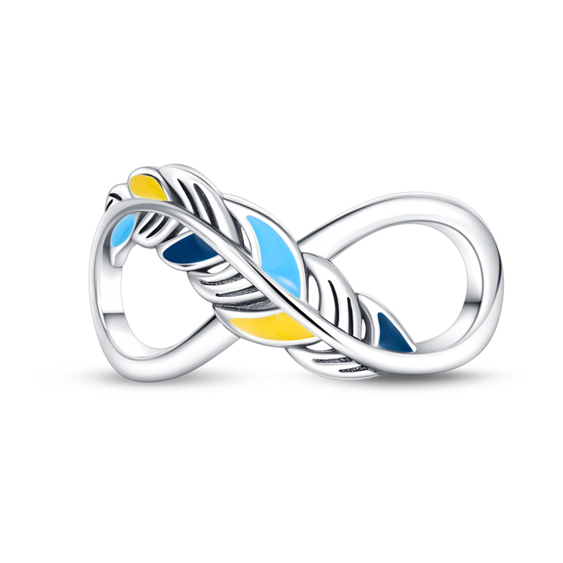 Charm infini plume bleue et jaune en argent - Korell charms