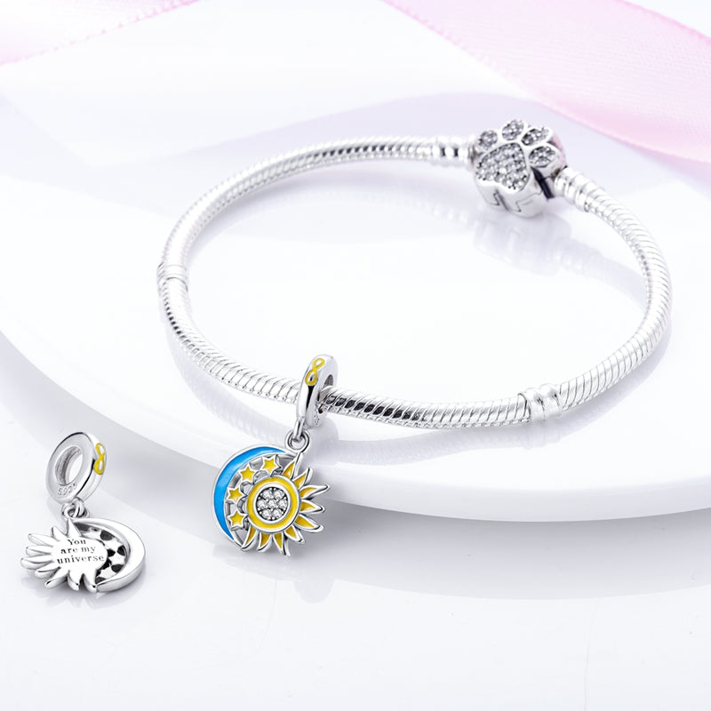 Charm pendentif soleil, étoiles et quartier de lune en argent - lumineux - Korell charms