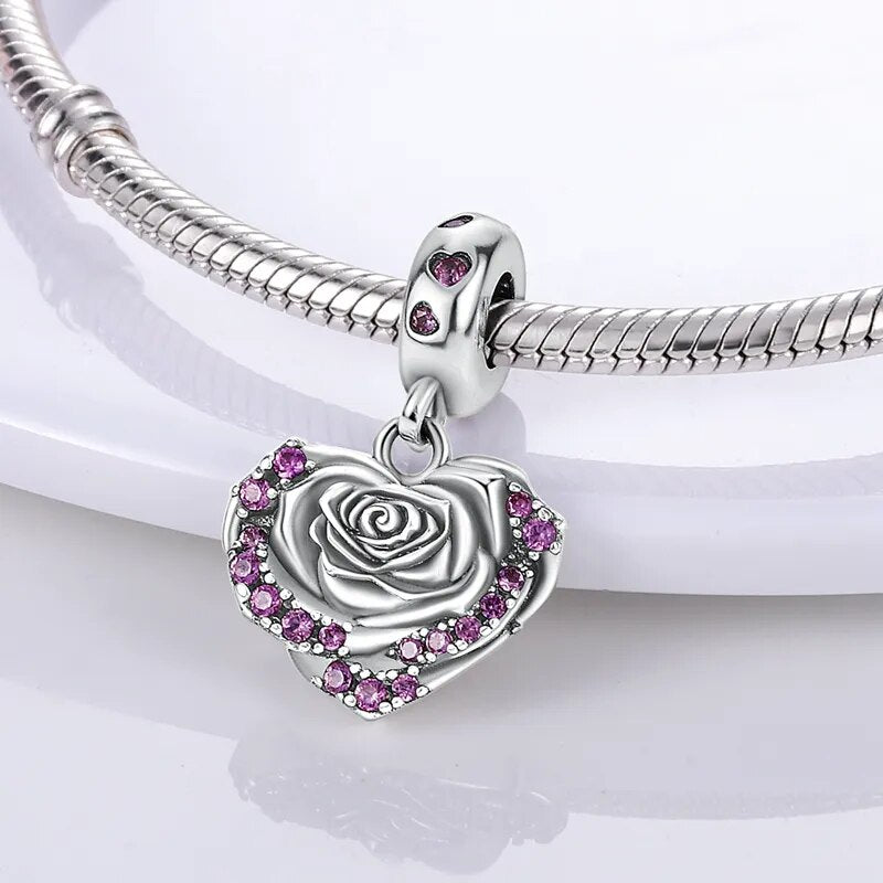 Charm pendentif rose en cœur en argent - Korell charms