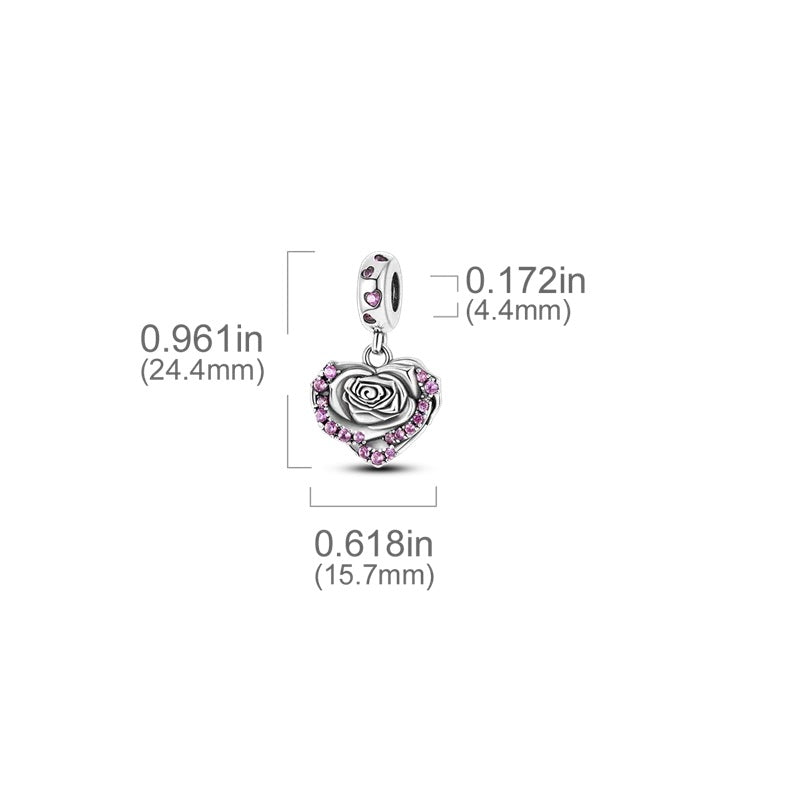 Charm pendentif rose en cœur en argent - Korell charms