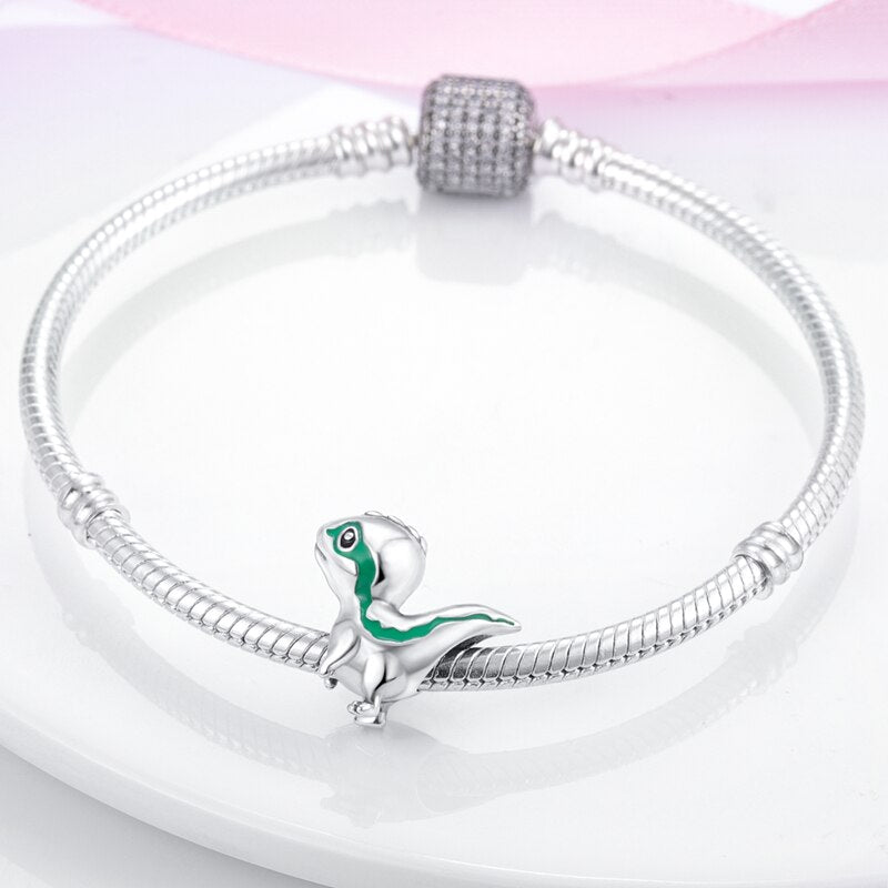 Charm dinosaure bébé vélociraptor en argent - Korell charms