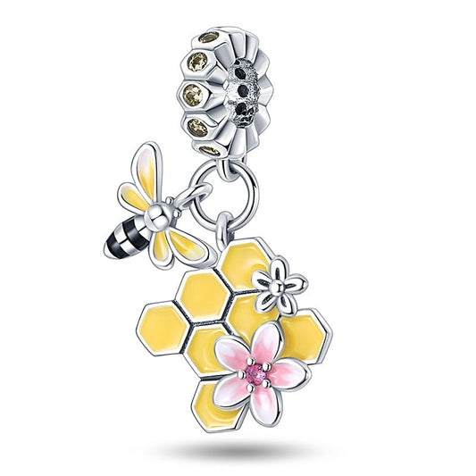 Charm pendentif abeille ruche fleurs en argent Default Title - Korell charms