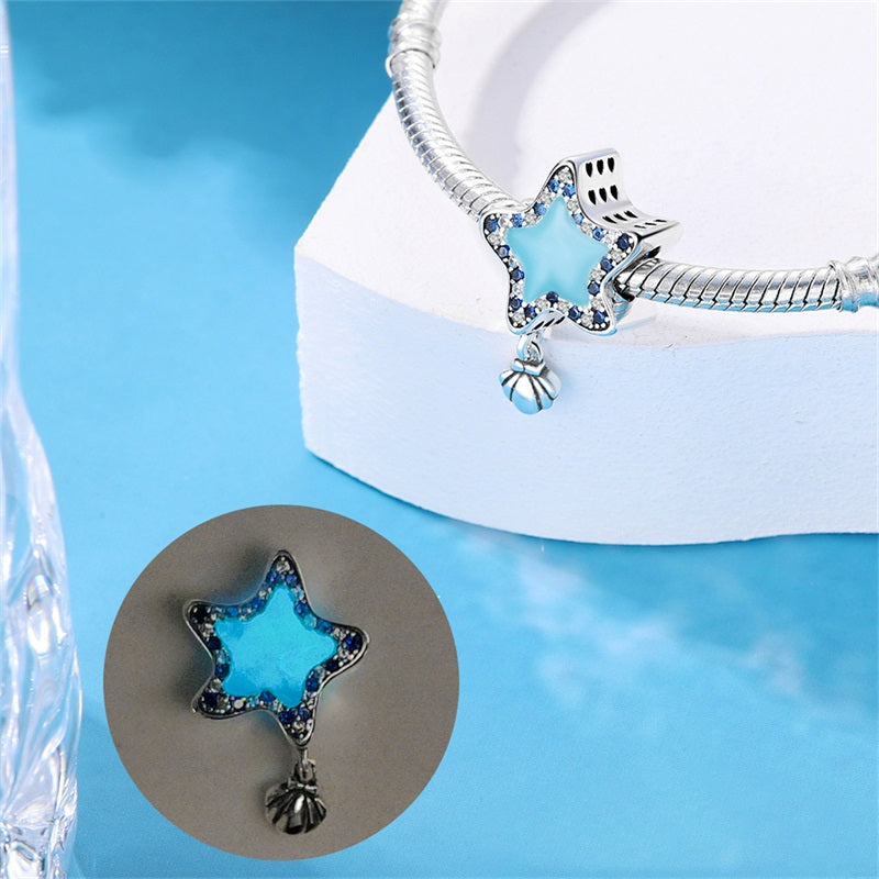 Charm étoile de mer bleue et coquillage en argent - lumineux - Korell charms