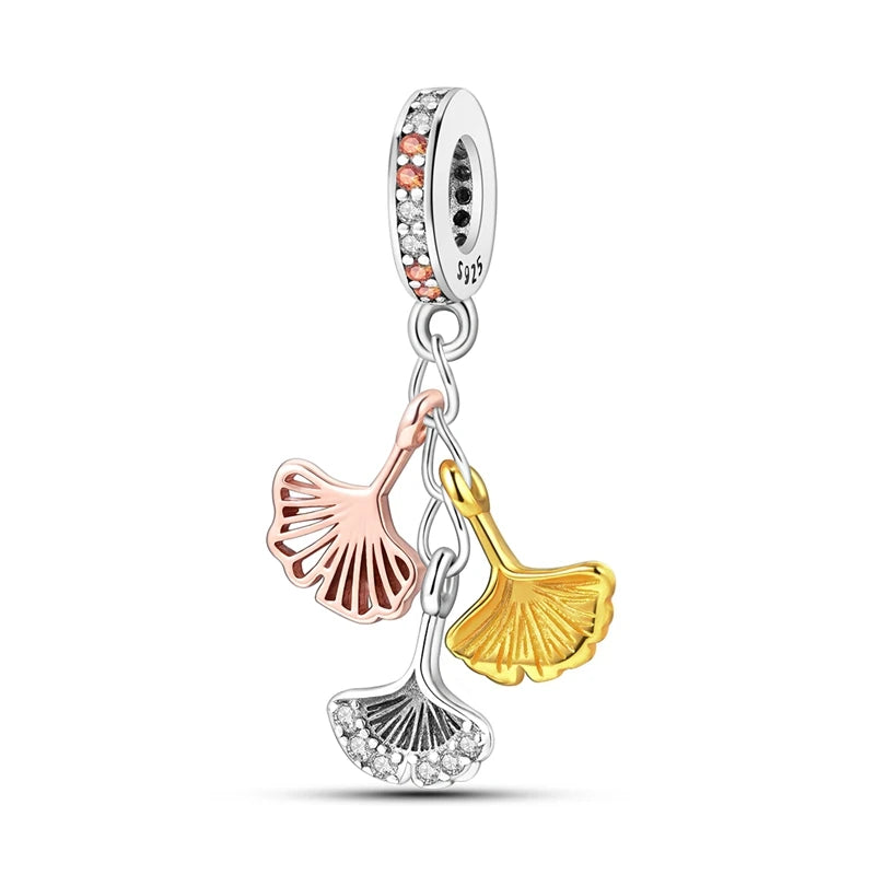 Charm pendentif triple feuilles de ginkgo biloba en argent - Korell charms