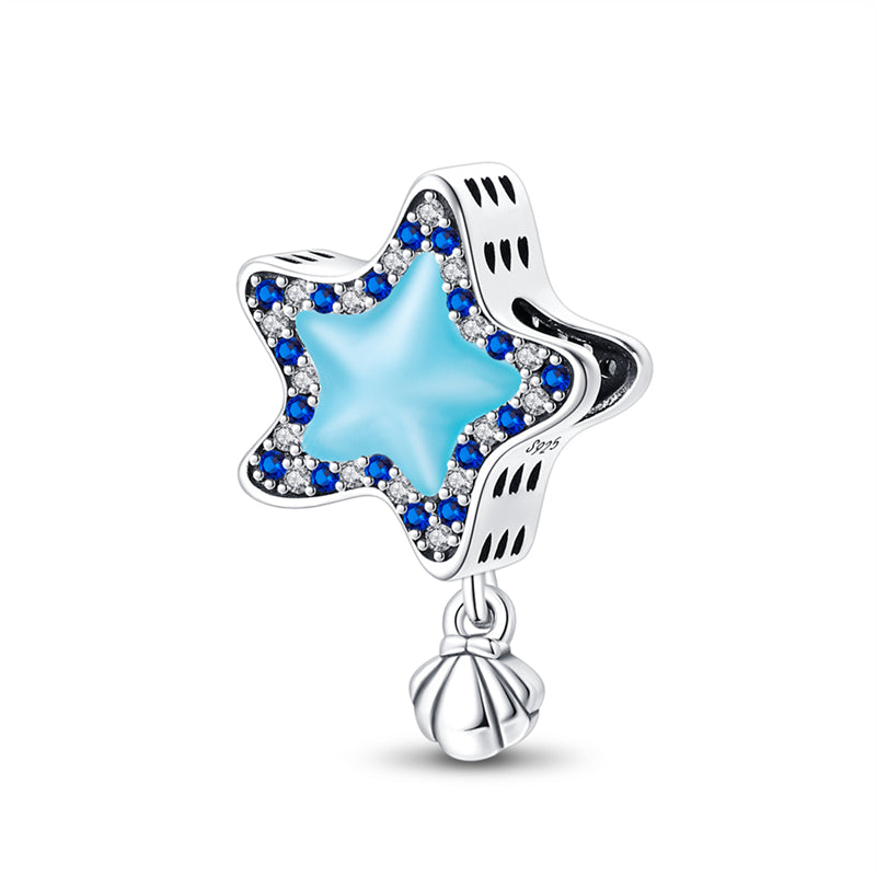 Charm étoile de mer bleue et coquillage en argent - lumineux - Korell charms