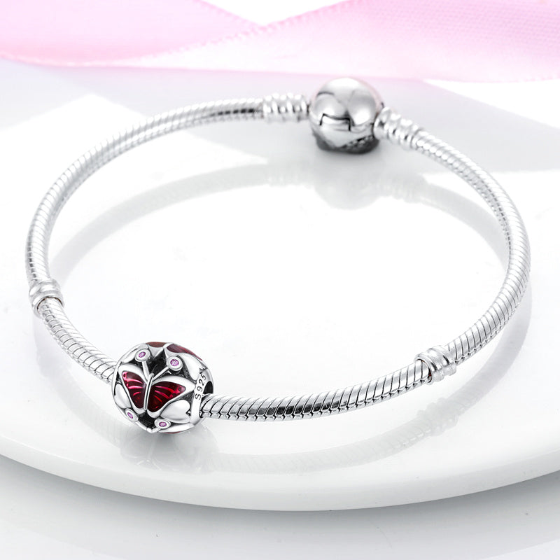 Charm perle papillons rouges en argent - Korell charms