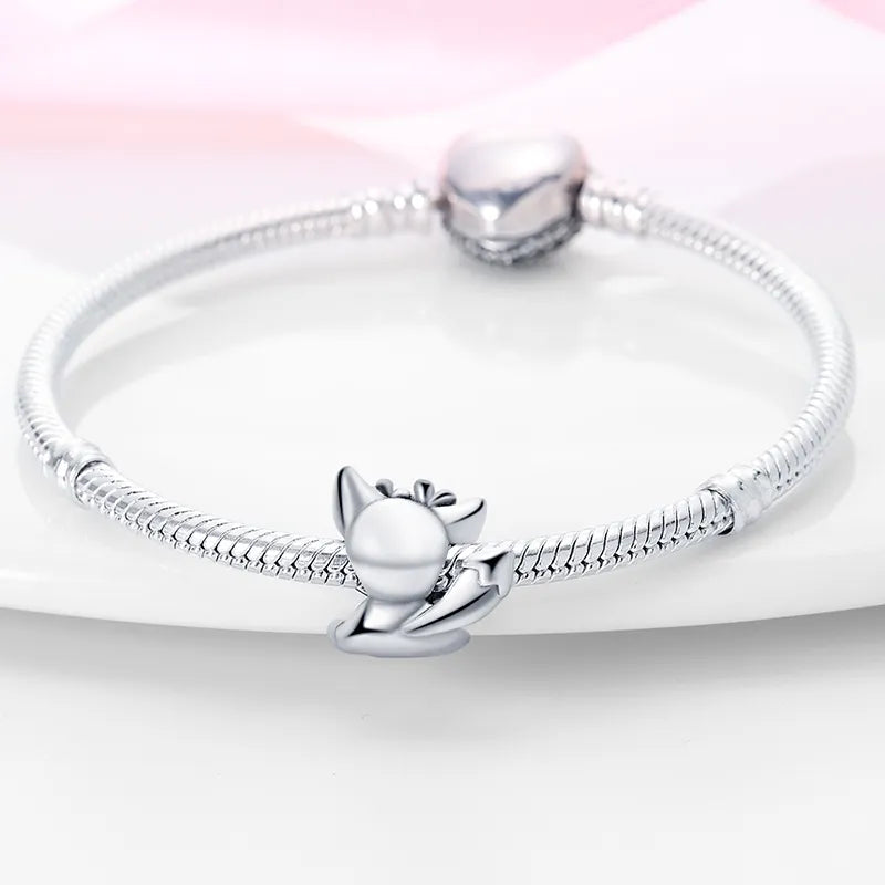 Charm renarde rose et fleurs en argent - Korell charms