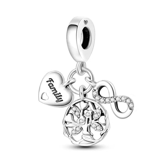 Charm pendentif triple arbre de vie, cœur famille et signe infini en argent Default Title - Korell charms