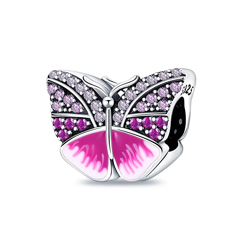 Charm papillon cristaux et émail en argent rose - Korell charms