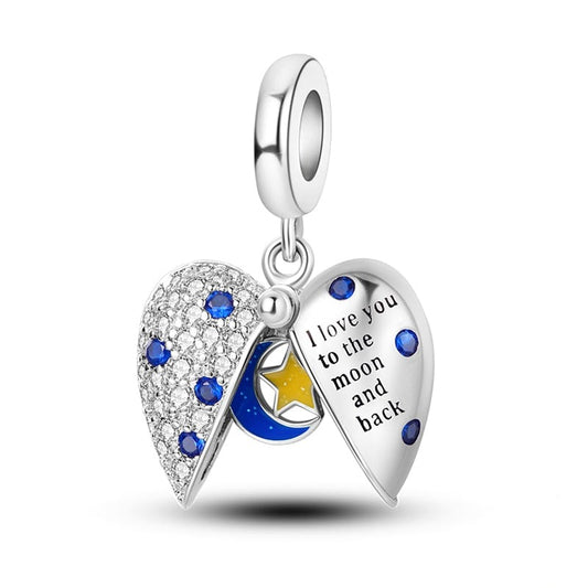 Charm pendentif cœur en cristaux et lune et étoile cachées en argent Default Title - Korell charms