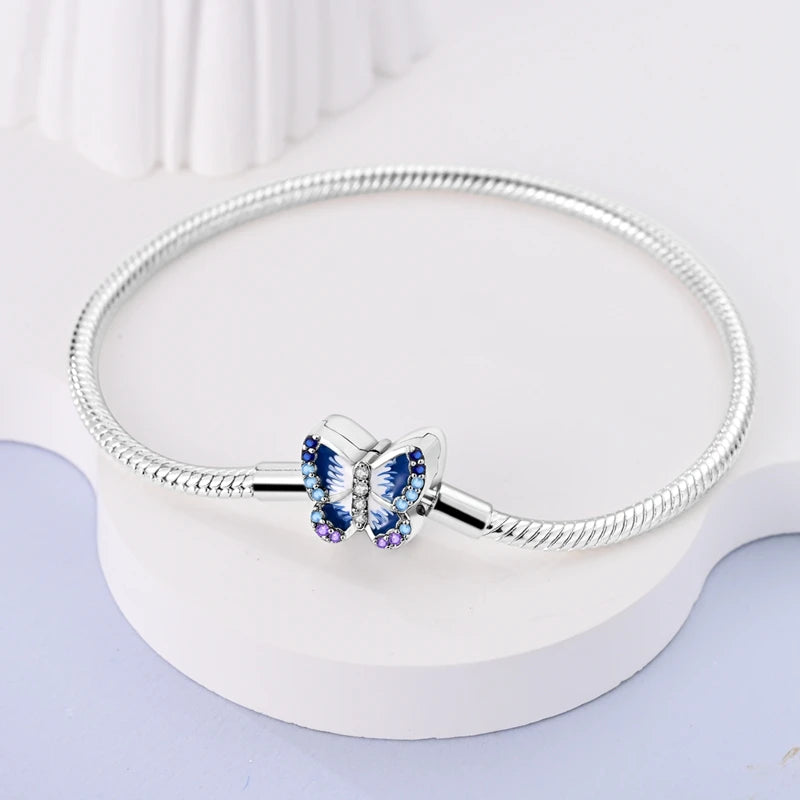 Bracelet pour charms papillon émail bleu en argent - Korell charms