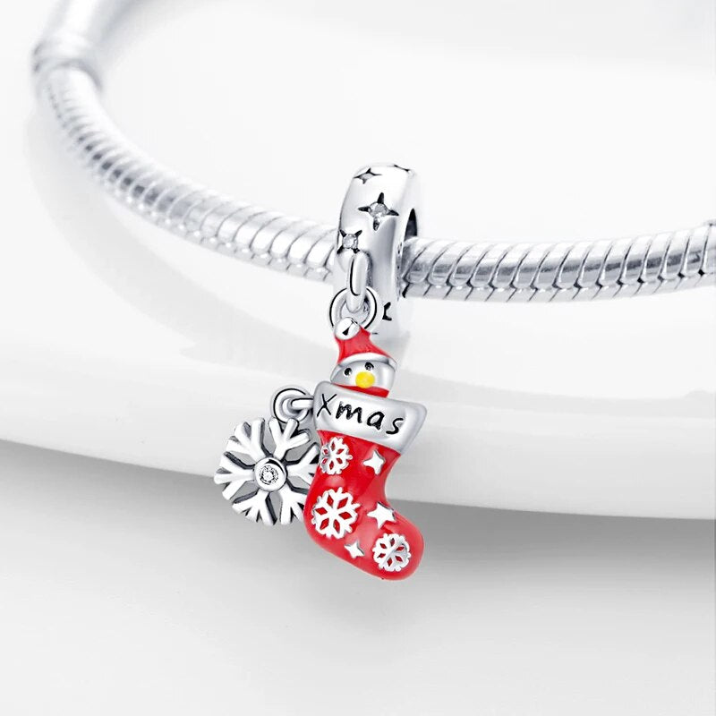 Charm pendentif chaussette de Noël, canard et flocon en argent - Korell charms