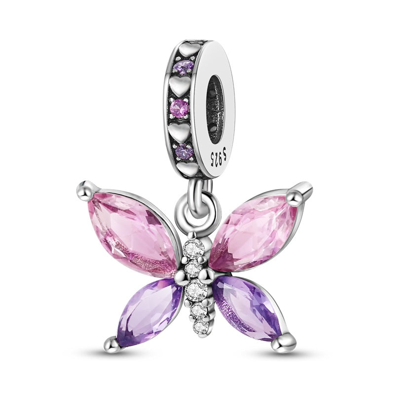 Charm pendentif papillon ailes en cristaux en argent rose - Korell charms