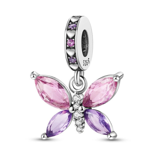 Charm pendentif papillon ailes en cristaux en argent rose - Korell charms