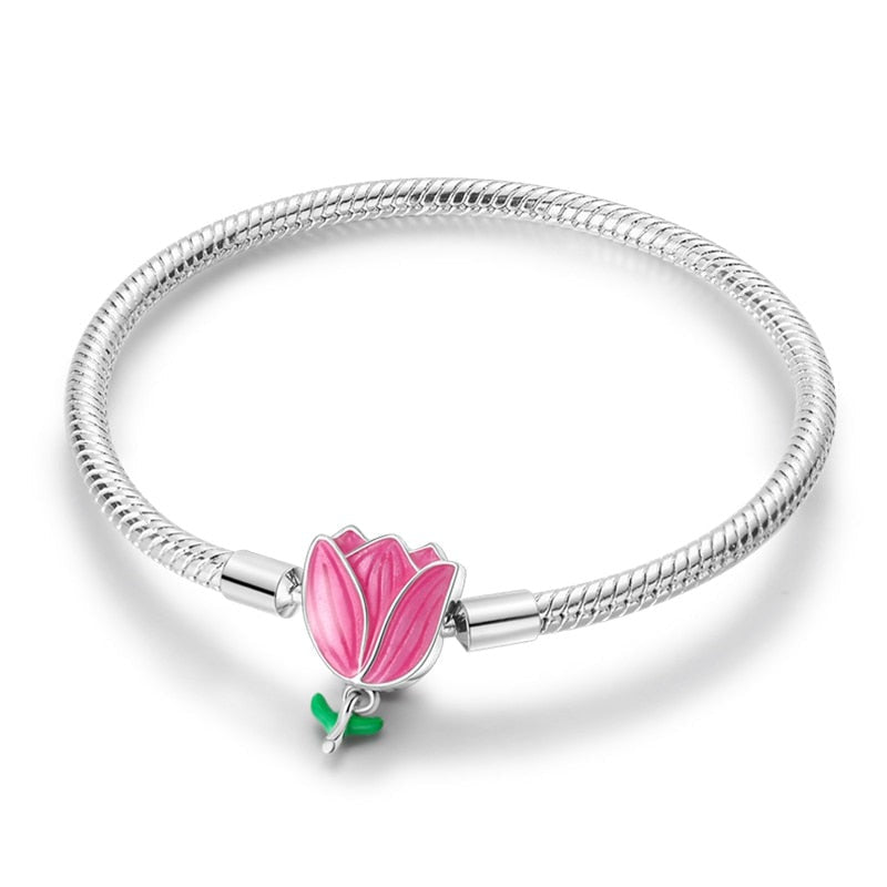 Bracelet pour charms fleur tulipe en argent - Korell charms