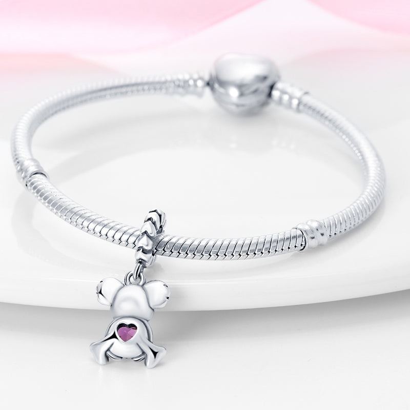 Charm pendentif koala et cœur rose en argent - Korell charms