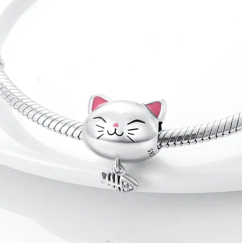 Charm tête de chat et poisson en argent - Korell charms