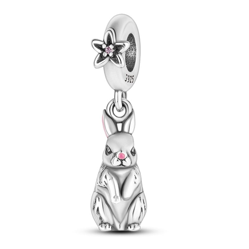 Charm pendentif lapin et fleur en argent Default Title - Korell charms