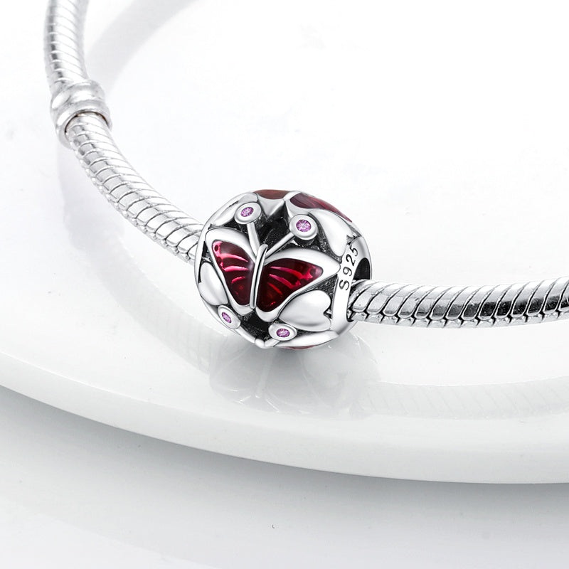 Charm perle papillons rouges en argent - Korell charms