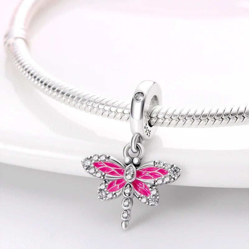 Charm pendentif libellule rose en argent - Korell charms