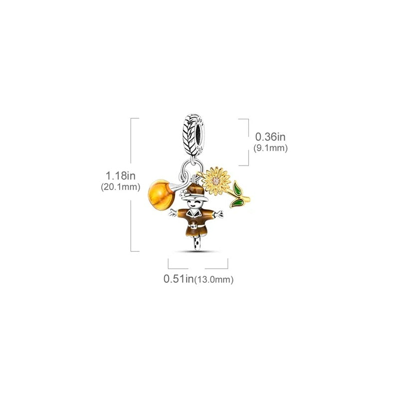 Charm pendentif triple épouvantail, citrouille et tournesol en argent - Korell charms