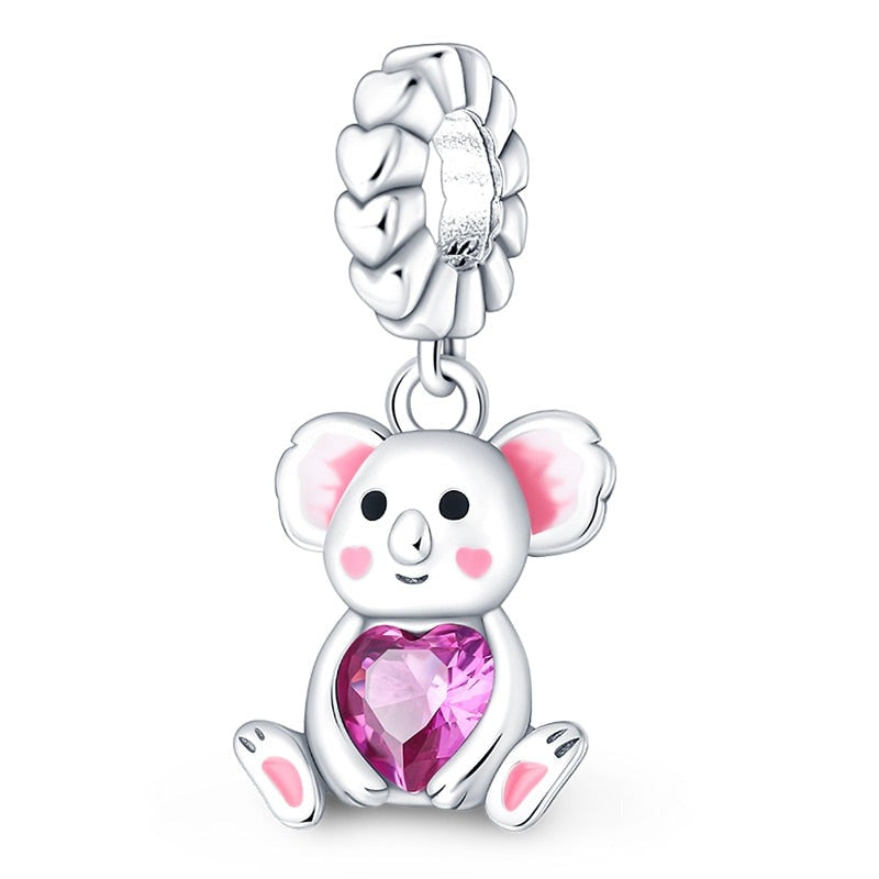 Charm pendentif koala et cœur rose en argent Default Title - Korell charms