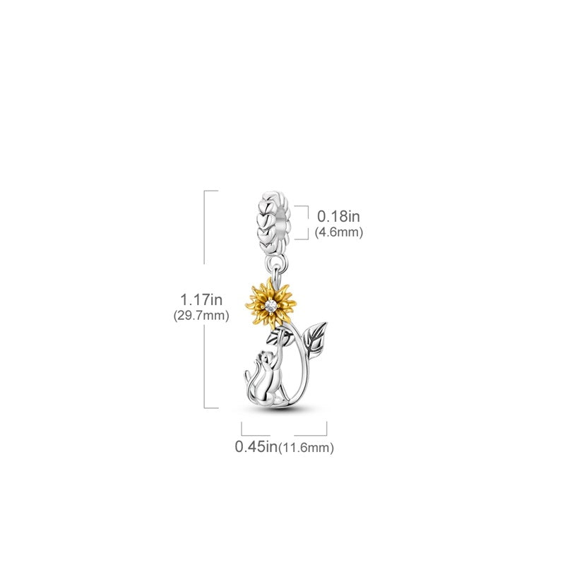 Charm pendentif chat et tournesol en argent - Korell charms