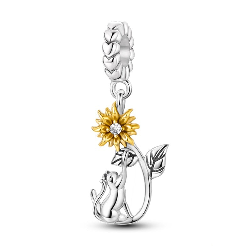 Charm pendentif chat et tournesol en argent Default Title - Korell charms