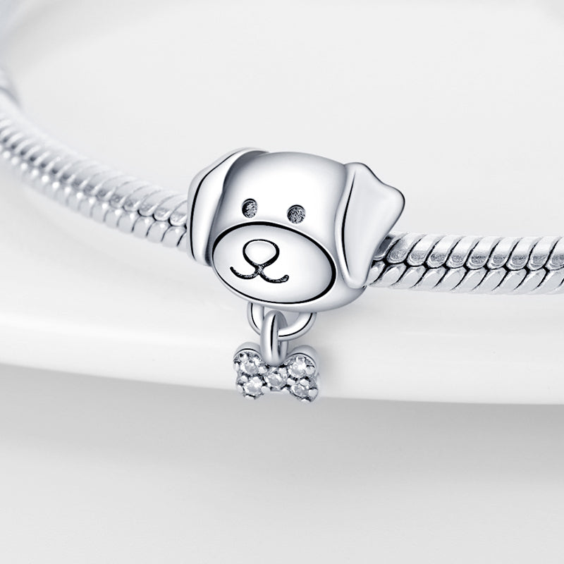 Charm tête de chien et os en argent - Korell charms