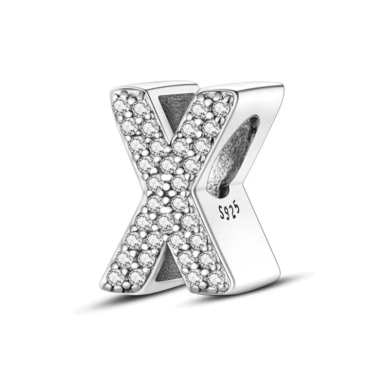 Charm alphabet lettre cristaux en argent Lettre X - Korell charms