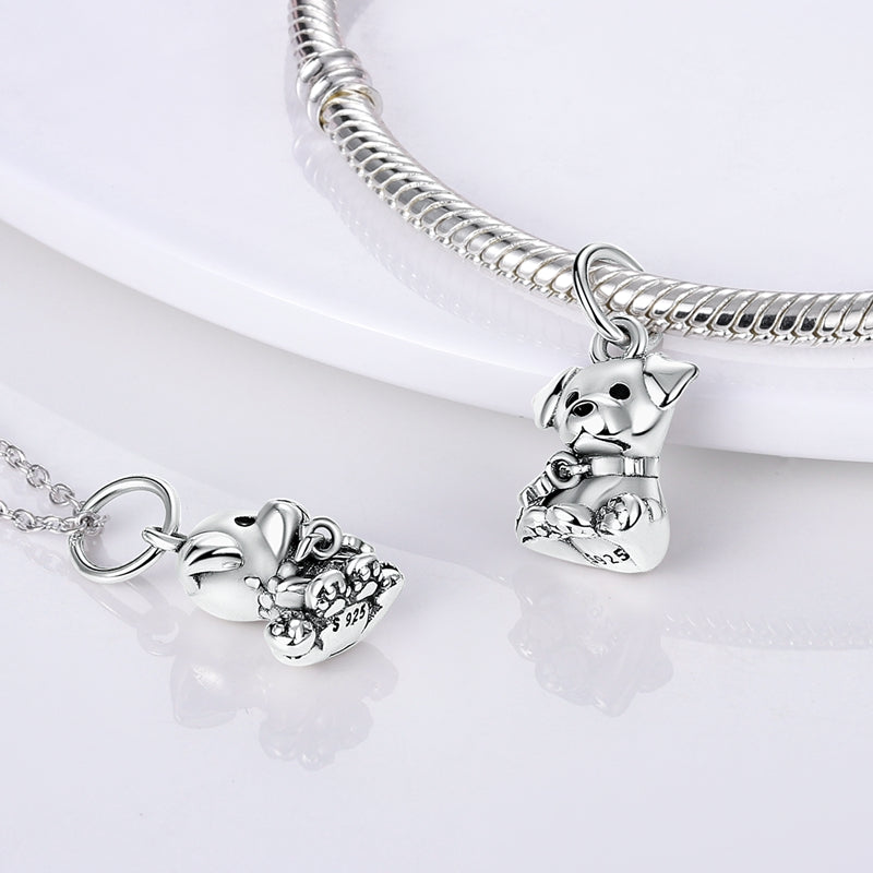 Charm pendentif chien labrador et os en argent - Korell charms