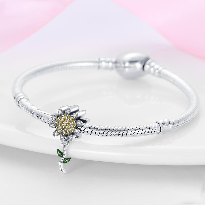 Charm marguerite en cristaux sur tige en argent - Korell charms