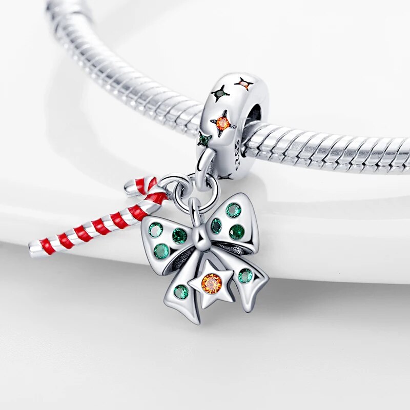 Charm pendentif double sucre d'orge et nœud de Noël en argent - Korell charms