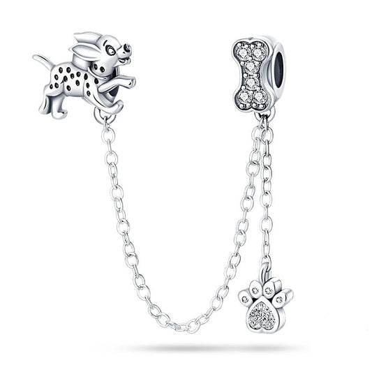 Charm chaine chien dalmatien, patte de chien et os en argent Default Title - Korell charms