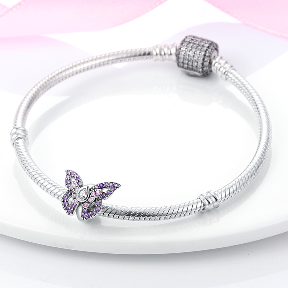 Charm séparateur papillon cristaux violets en argent - Korell charms