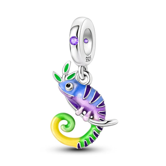 Charm pendentif caméléon violet et vert en argent - change de couleur - Korell charms