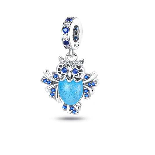 Charm pendentif hibou bleu en argent - lumineux - Korell charms