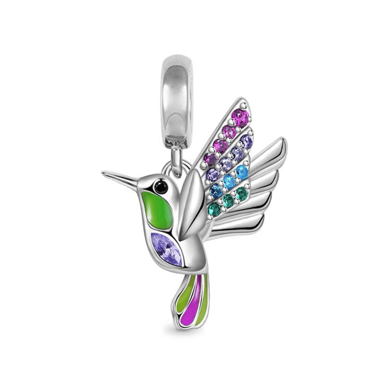 Charm pendentif oiseau colibri multicolore en argent - Korell charms