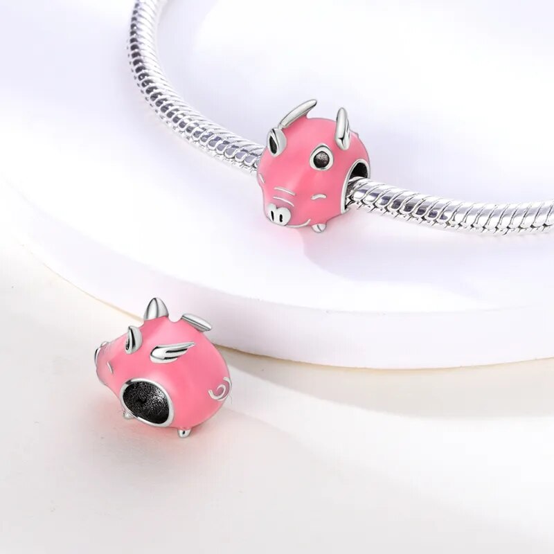 Charm cochon rose en argent - Korell charms