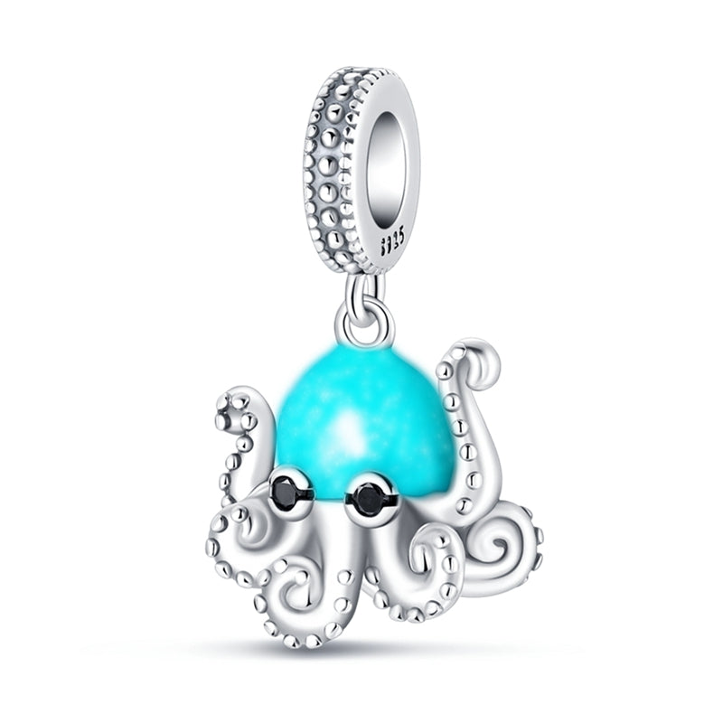 Charm pendentif pieuvre bleue en argent - lumineux - Korell charms