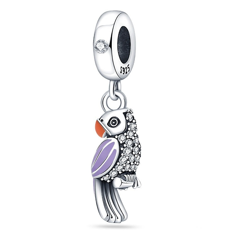 Charm pendentif oiseau perroquet violet en argent Default Title - Korell charms