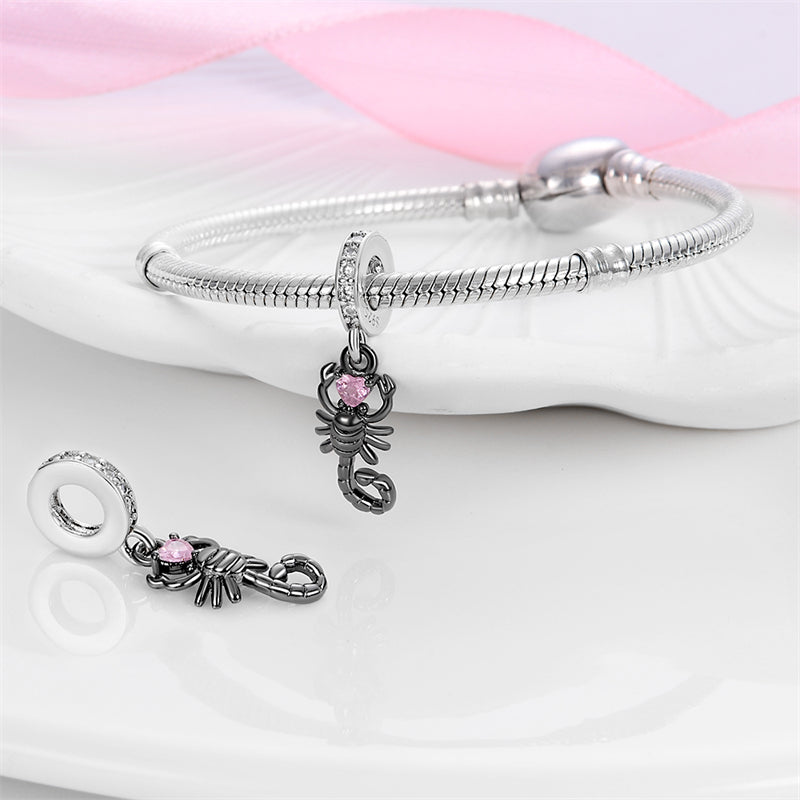 Charm pendentif scorpion et cœur rose en argent - Korell charms