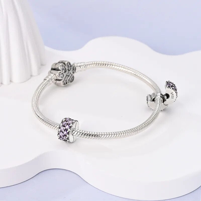 Charm séparateur à clip à cristaux violets en argent - Korell charms