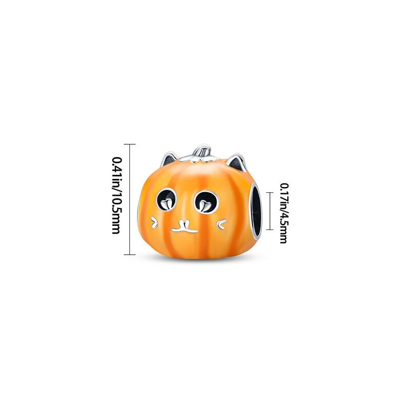 Charm Halloween chat citrouille en argent - lumineux - Korell charms