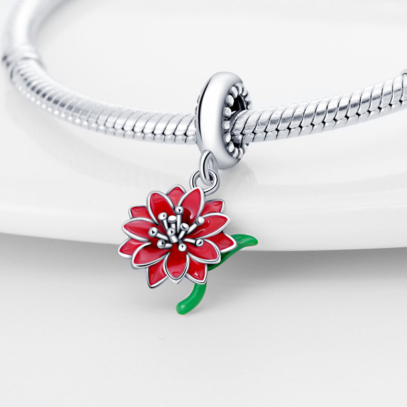 Charm pendentif fleur de lys rouge en argent - Korell charms