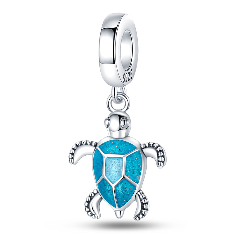 Charm pendentif tortue de mer bleue en argent - lumineux - Korell charms