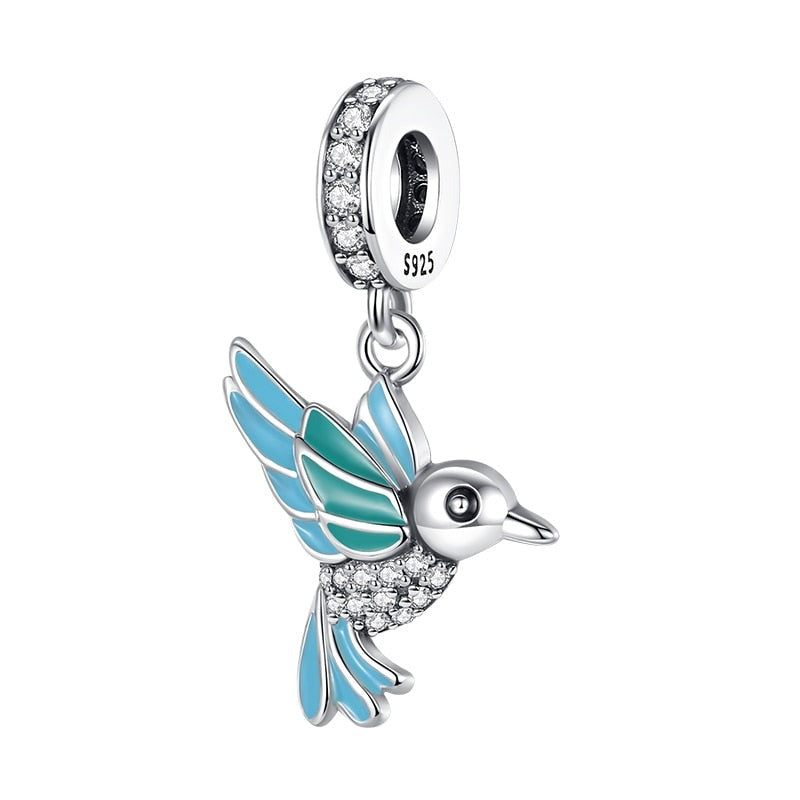 Charm pendentif oiseau colibri bleu et vert en argent Default Title - Korell charms