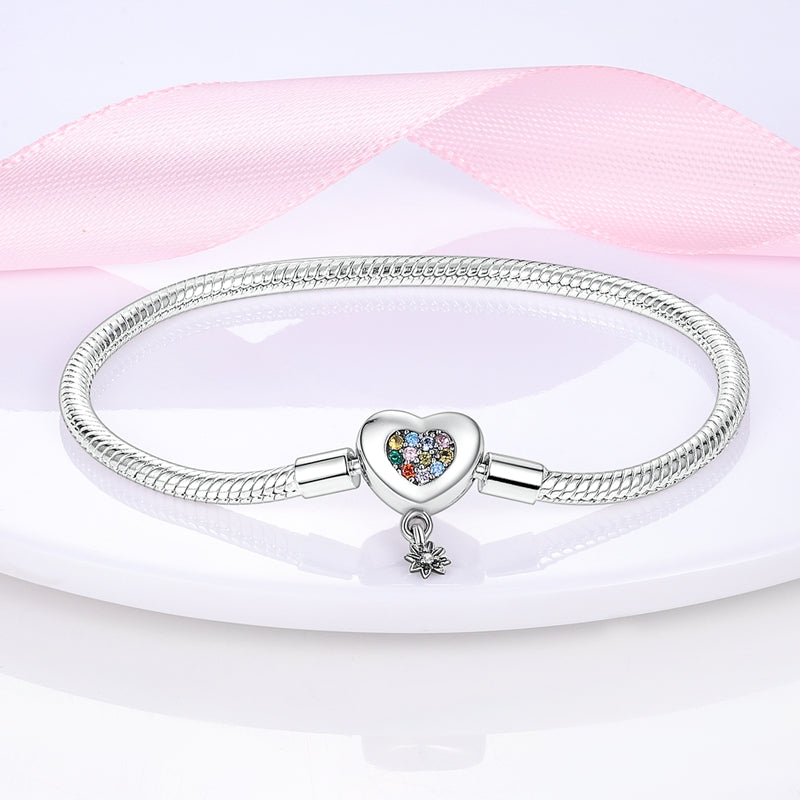 Bracelet pour charms cœur multicolore et petite fleur en argent - Korell charms