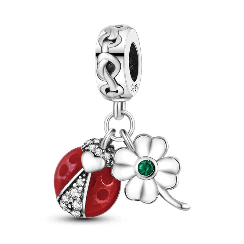 Charm pendentif double coccinelle et petite fleur en argent Default Title - Korell charms