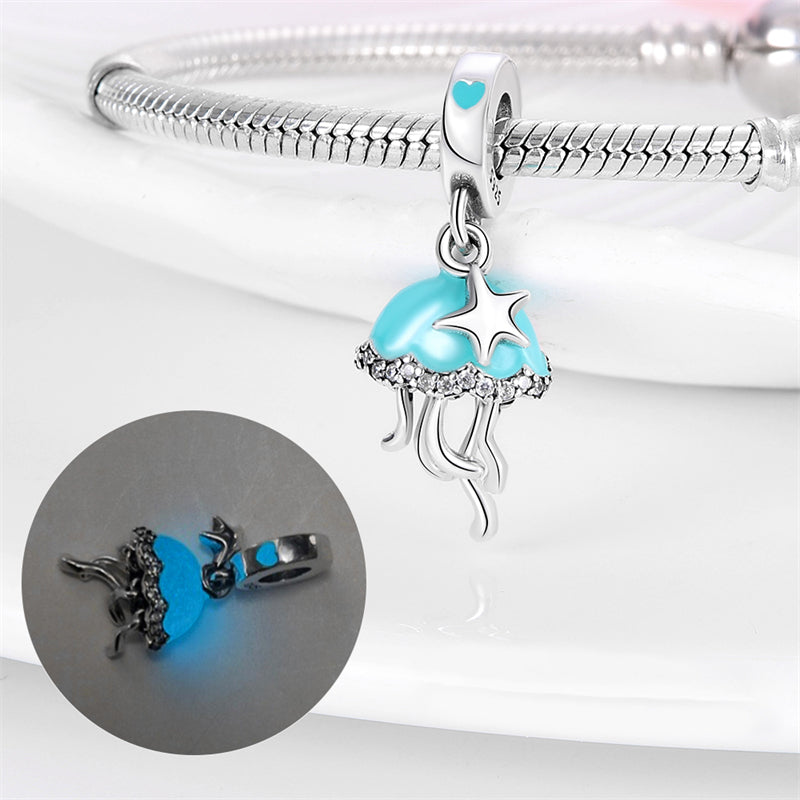 Charm pendentif méduse et étoile de mer en argent - lumineux - Korell charms